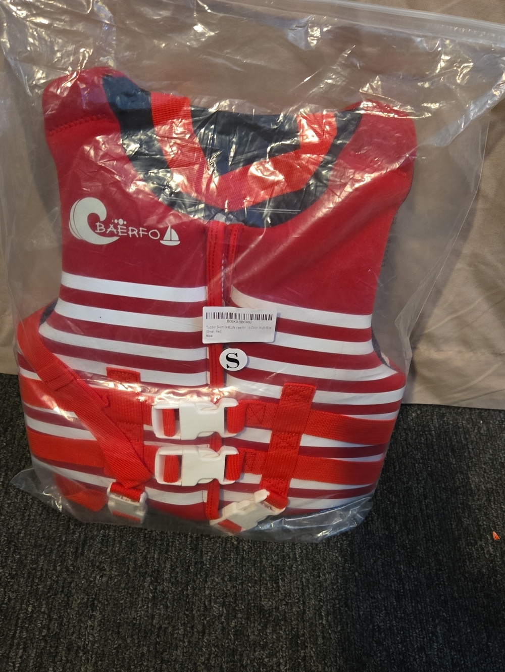 BAERFO Red & White Striped Life Jacket - Small